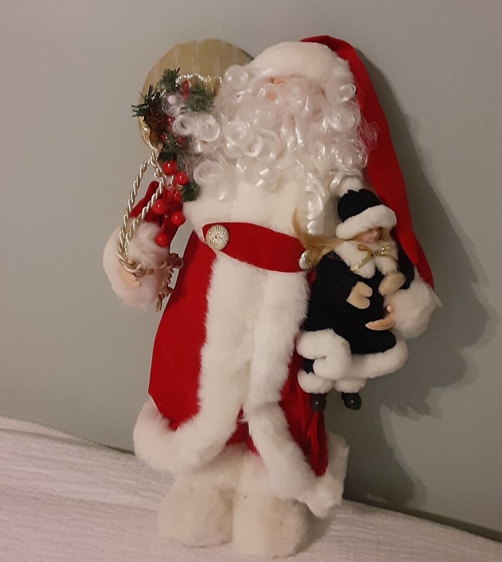 Decorative Santa Standing Plush 20" w/Baby Doll & Toy Sack